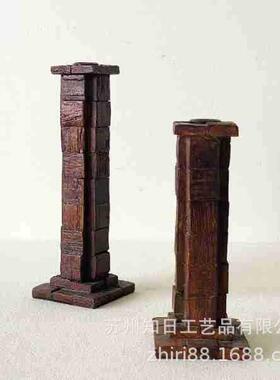欧式复古烛台法式中古仿木美式蜡烛客餐厅桌烛光晚餐装饰摆件