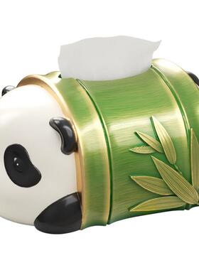 创意可爱熊猫纸巾盒摆件客厅玄关茶几桌面餐桌抽纸盒收纳盒高级感