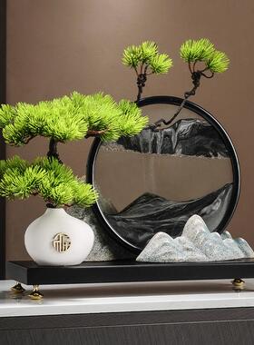 迎客松山水流沙画 画摆件新中式客厅玄关电视柜办公室创意高档装