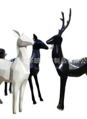 园林景观小品现代雕塑摆设块面梅花鹿玻璃钢动物户外商业街摆件