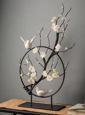 新中式铁小艺摆客厅玄关禅意软鸟栖带鸟装性电视柜创意装饰工件艺