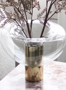 玻璃花瓶高级感抽象艺术金属装饰花器摆件ins风展厅售楼处装饰品
