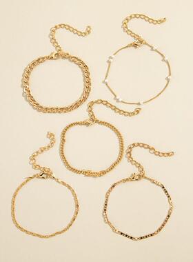5Pcs Trendy Chain Bracelet Set For Women Angel Letter Gold S