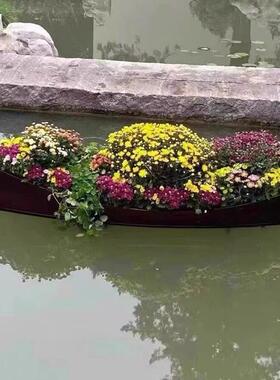 欧式摄影实木水上装饰小木船景观花船舞台道具船公园手画 划船贡