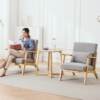 Nordic single sofa chair solid wood fabric balcony lazy leisure table and chair B&B living room reception and negotiation sofa chair