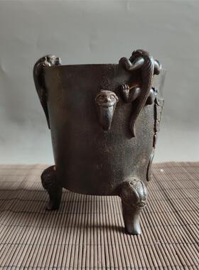 铸铁火煮热水烧烤取暖炭温酒炉雅居客厅茶舍摆件老铁器物件老怀旧