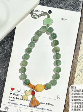【普陀山】玉化奶青菩提手串防丢手机链小清新手腕挂绳饰品包包挂