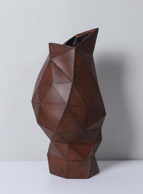 现档代创意仿皮饰革几何花器花瓶拔尖样板间别墅店高插花酒软DYE