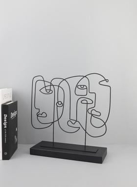 现代简约几何铁艺线条人脸摆电件客厅书室房玄关1042公视柜办家居