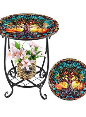 跨境新款欧式创意小鸟蝴蝶圆形马赛克铁艺桌子室外阳台花园置物架
