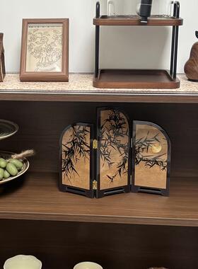 中古风桌面摆件客厅创意小屏风装饰画山水玄关柜电视柜画美学艺术