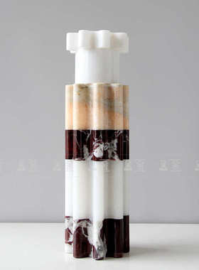 现代简约风天然大理石拼色创意烛台摆件样板房售楼部玄关餐桌茶几