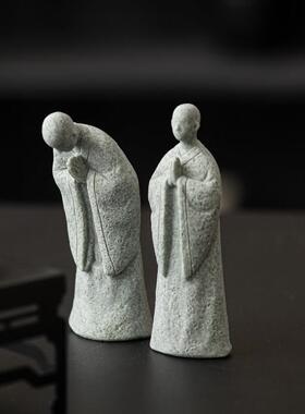 青砂石礼仪僧佛像小摆件园艺盆景假山微景观鱼缸造景佛陀人物摆设