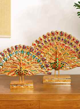 东南亚孔雀装饰摆件实木雕客厅玄关柜特色装饰品东南亚风格工艺品