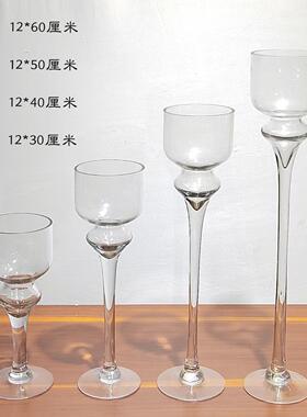 现代简约透明高脚蜡台玻璃摆件家居欧式软装饰品餐厅桌面摆件