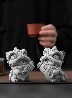 新中式国风石狮子一对招财进宝醒狮家居桌面装饰品工艺品创意礼品
