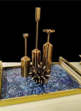 钛色金木板印五花托盘家装轻奢现代简约意01软装饰品样创板房金摆