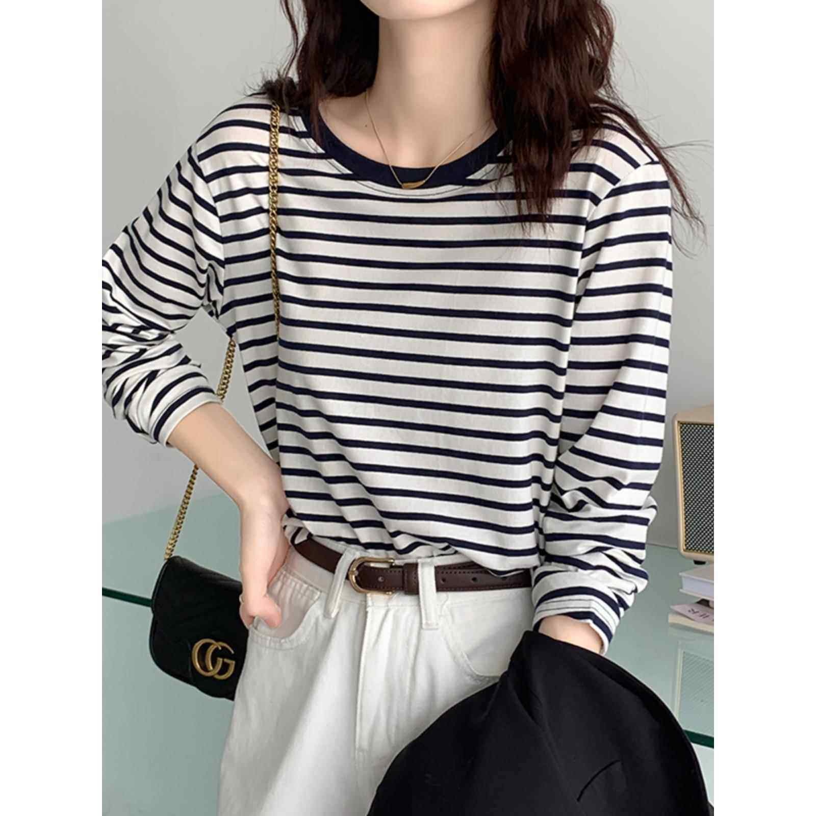 2026新款春春季季大码宽松质女式长袖t恤红色条纹上衣配下装0113w,淘宝优惠券,粉丝福利购,淘宝优惠卷
