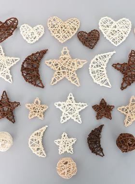 北欧柳编几何圆形藤编心形藤球挂饰彩色星星装饰球幼儿园环境布置