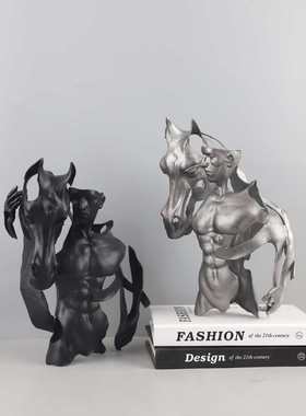 北欧创意抽象金属勇士与马艺术摆件客厅玄关别墅电视柜家居装饰品