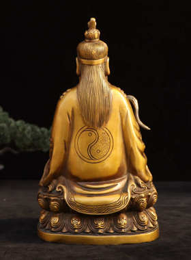 黄铜太上老君神像摆件供奉太清道德天尊铜像三清道祖坐莲花铜像