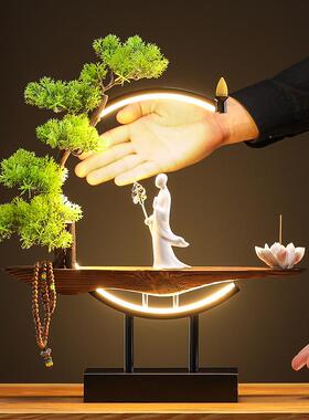 新中式禅意倒流香摆件办公室开业前台创意灯圈招财香薰炉客厅装饰
