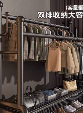 2026新款落地衣架加粗加厚晾衣架子室内外双杆挂衣帽架可移动衣架