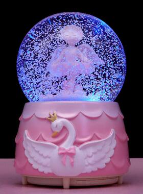 天鹅湖芭蕾舞女孩水晶球音乐盒摆件飘雪创意桌面装饰礼品精品店