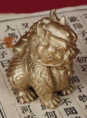 纯铜麒麟背书桌面小摆件书房文房镇纸创意文玩手把件茶宠男士礼品
