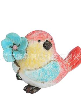 新款花园树脂工色艺品装饰举花观彩小鸟摆件 园林微景装W211的饰