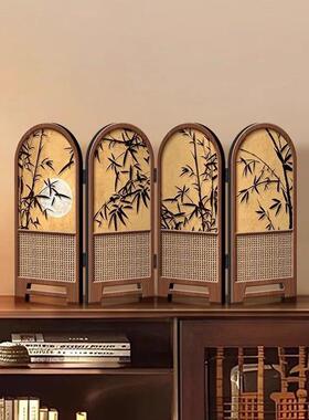 新中式桌面小屏风摆件茶室电视柜客厅玄关文创古风折叠装饰画