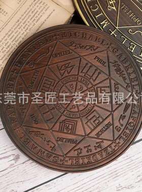 2020七大天使迈克雕刻尔件摆艺品榉木复古工圆盘家居装饰底座跨境