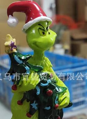 新款直销跨境新款 圣诞节绿毛怪格林奇圣诞挂件树脂装饰品摆件创