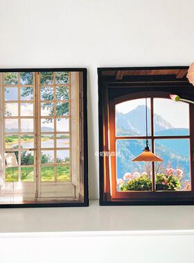 法式窗户风景装饰画 治愈系框画小清新客厅卧室挂画ins风桌面摆件