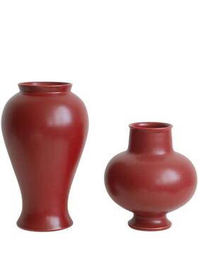 宋代美学新中式禅意红色陶瓷陶罐家居客厅花瓶茶室软装饰品摆件