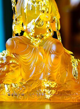 原创水琉璃五台山持剑文殊菩萨佛像坐像家用佛堂供奉兔本命佛摆件