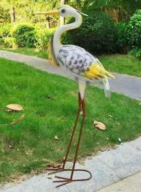 幼儿园装饰动物铁艺鸟仙鹤鹭摆件别墅小花园摆设庭院景观太阳能灯