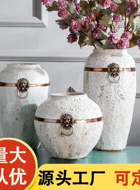 景德镇带铜环日式清新白色花瓶摆件园林客厅展厅会所软装饰花盆