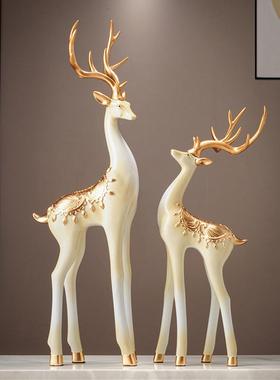 新中式轻奢艺术鹿摆件福禄双全入户玄关壁龛高级装饰客厅电视酒柜