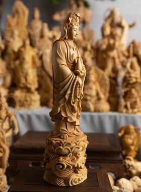 乐清小叶黄杨木雕实木雕刻手工艺品净瓶观音家居装饰文玩收藏摆件