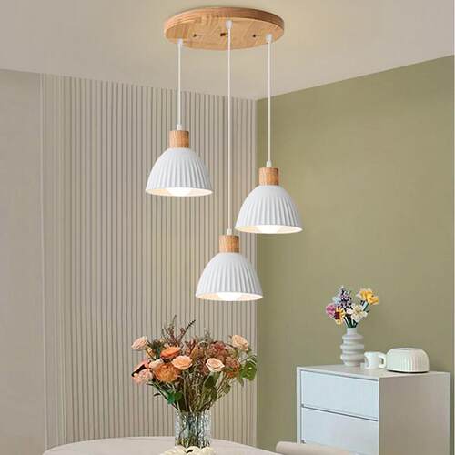 饭厅吊灯三头原木风简约餐桌吧台专用灯个性创意书房木艺卧室吊灯 - 图0