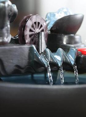 招财猫招手风车流水摆件循环水入户玄关生财办公室前台客厅开 业