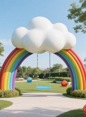 玻璃钢网红打卡彩虹秋千云朵雕塑户外大型公园景区民宿装饰品摆件