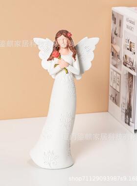 新款跨境树脂天使摆念姐hxz-001妹轻奢工艺品装饰纪品精花美捧心