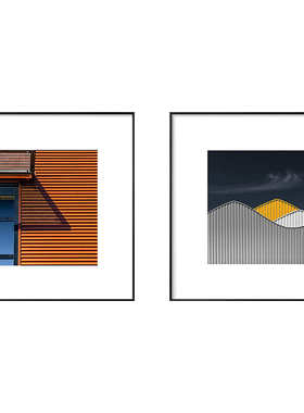 现代简约橙色建筑摄影客厅装饰画轻奢空间艺术餐厅挂画设计师壁画