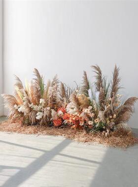 室内真花植物景观芦苇干花造景秋色服装店橱窗装饰摆件轻奢高端