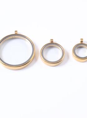 适合10 15 20 25 35唐卡嘎乌盒吊坠 圆形透明可打开不锈钢相盒