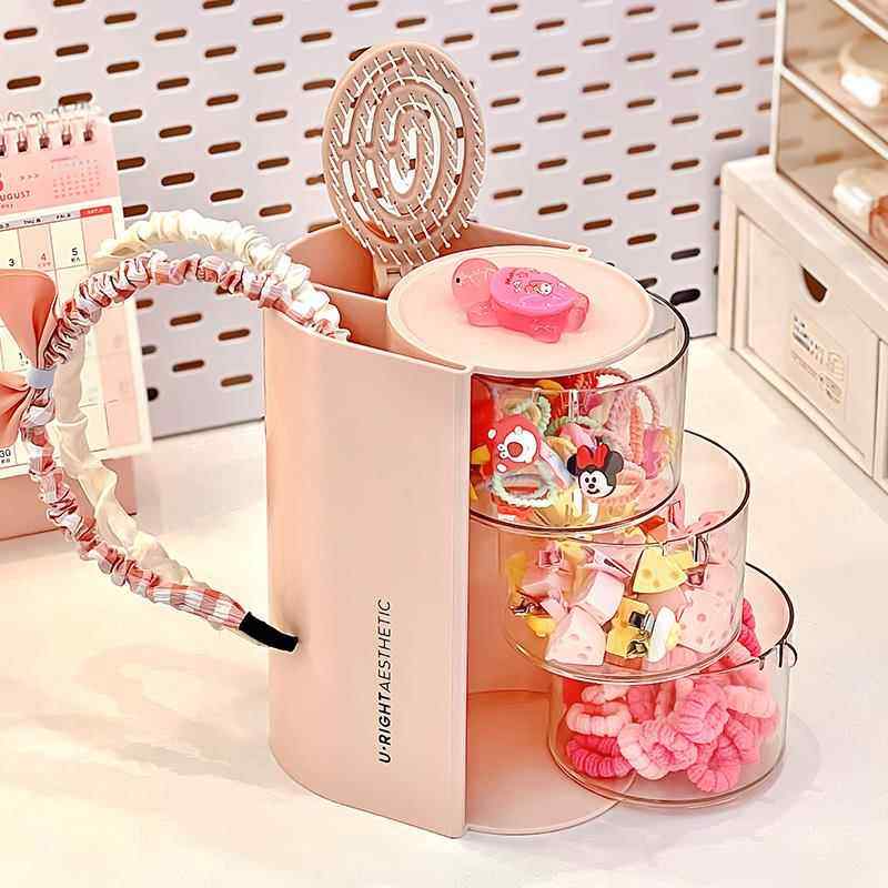 儿童发饰收纳盒可旋转多层透明防尘发圈女孩发卡头绳橡皮筋发箍,淘宝优惠券,粉丝福利购,淘宝优惠卷