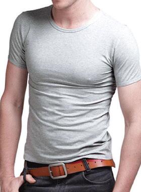 Men Tops V neck Cotton T Shirt 男士纯色打底衫弹力修身短袖T恤