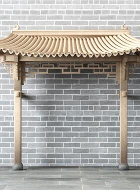 中式仿古实木屋檐门头定做东阳木雕门楣装饰雕刻牌匾对联斗拱定制